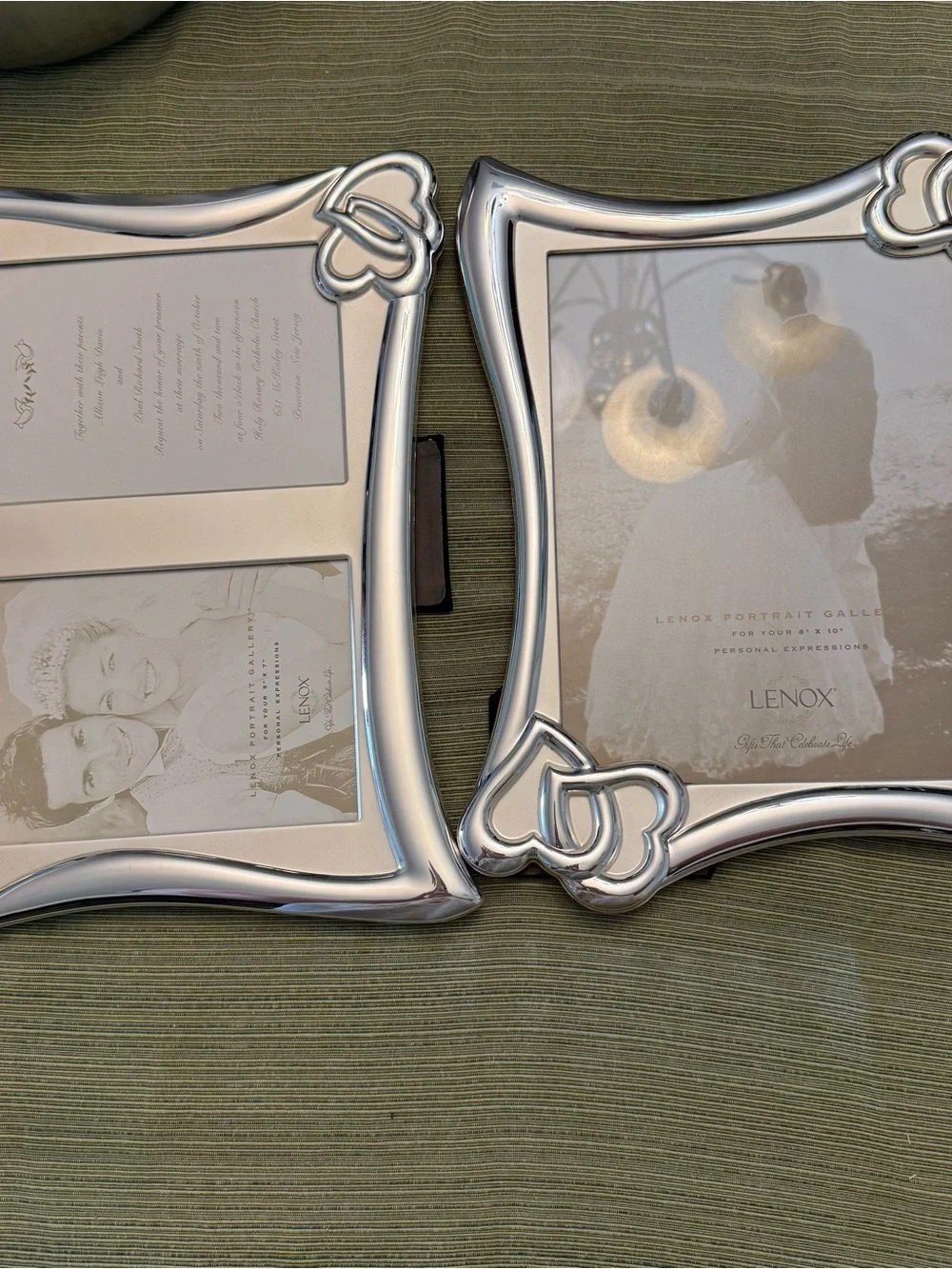 2 LENOX SILVER PLATED WEDDING PROMISES FRAMES 8x10 AND DOUBLE 5x7 FRAME LOVE